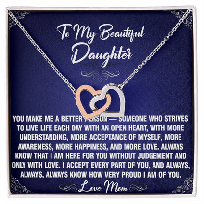 A Better Person - To Daughter From Mom Interlocking Heart Necklace