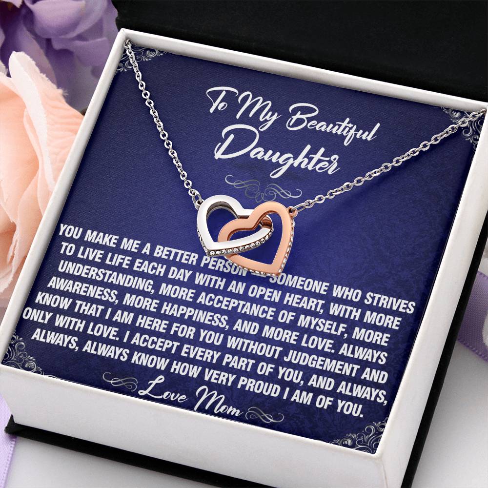 A Better Person - To Daughter From Mom Interlocking Heart Necklace