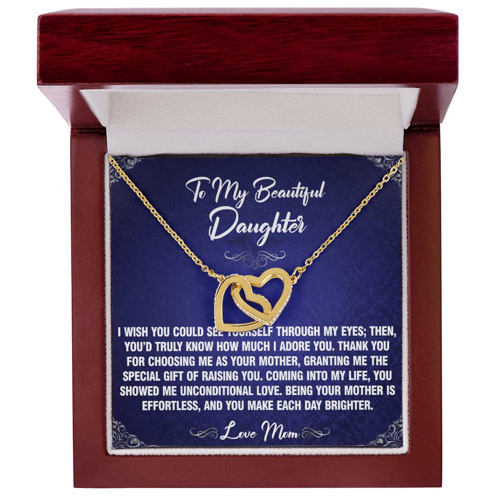 Through My Eyes - To Daughter From Mom Interlocking Heart Necklace