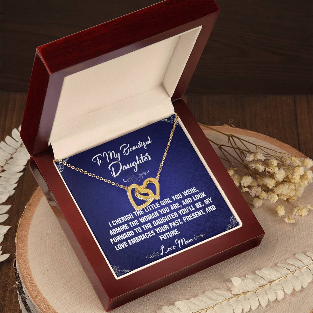 I Cherish - To Daughter From Mom Interlocking Heart Necklace