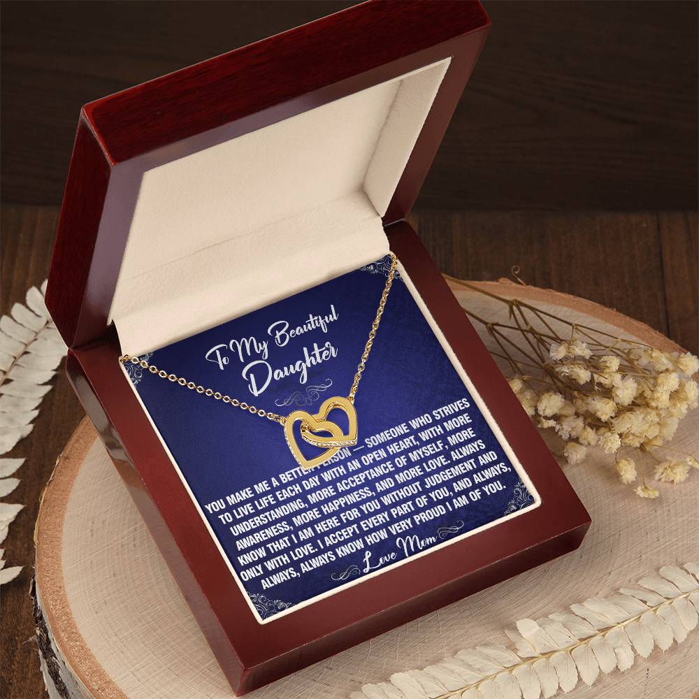 A Better Person - To Daughter From Mom Interlocking Heart Necklace