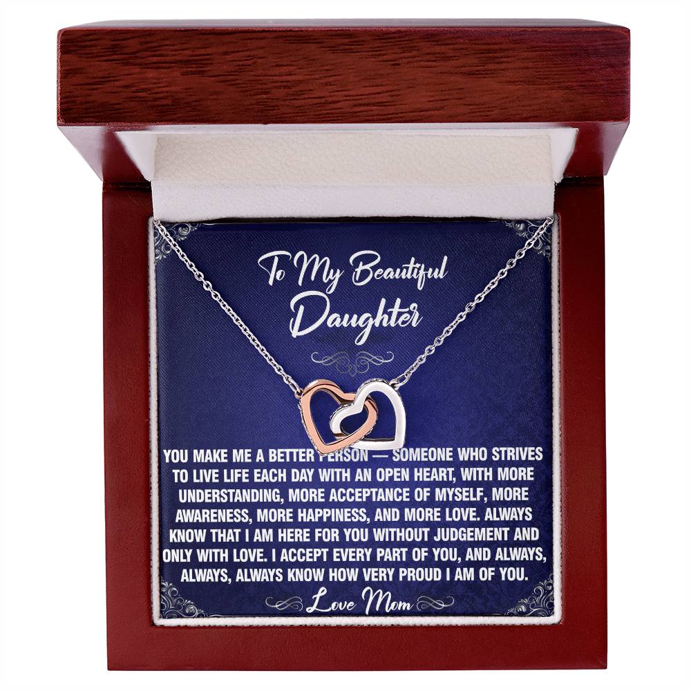 A Better Person - To Daughter From Mom Interlocking Heart Necklace
