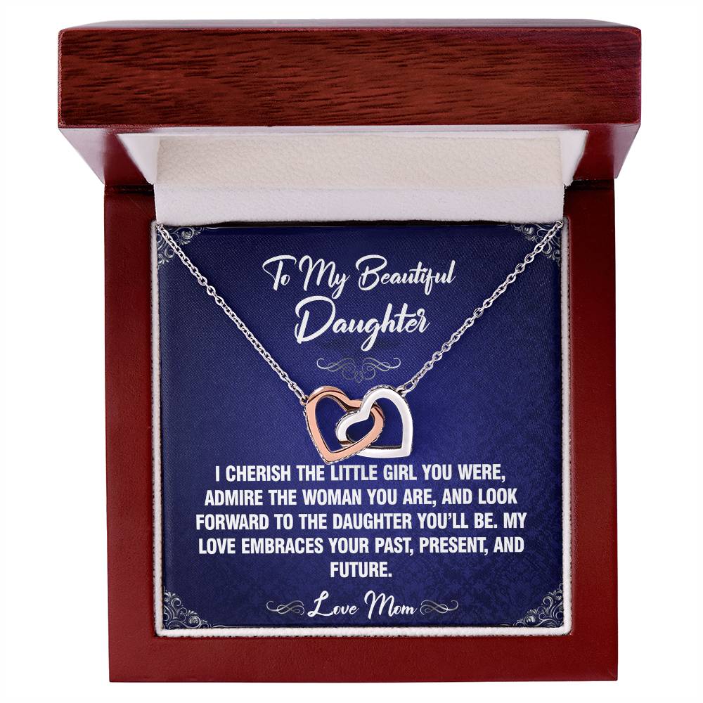 I Cherish - To Daughter From Mom Interlocking Heart Necklace