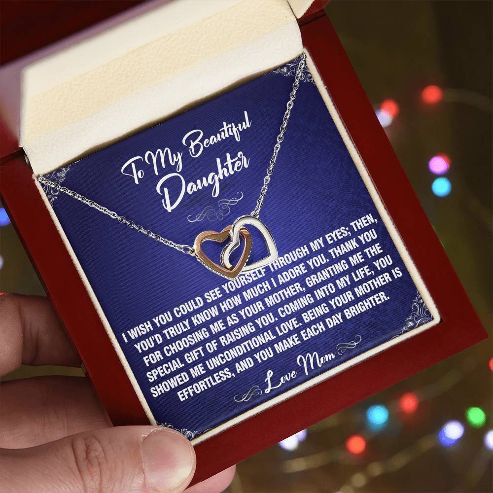 Through My Eyes - To Daughter From Mom Interlocking Heart Necklace