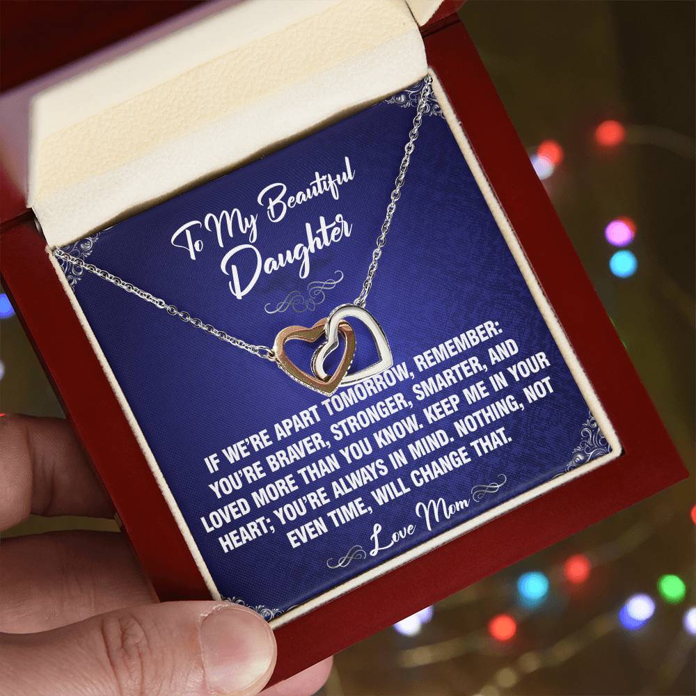 If We're Apart - To Daughter From Mom Interlocking Heart Necklace