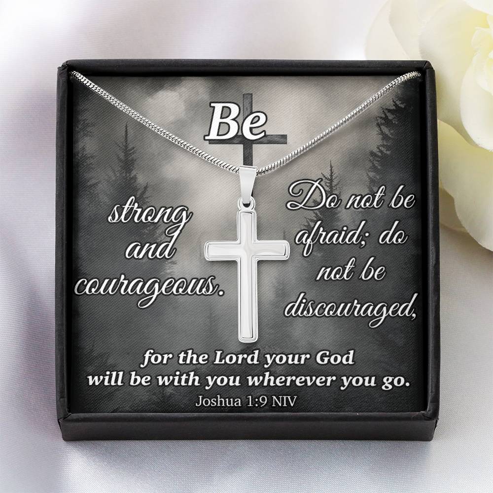 Joshua 1:9 NIV Cross Necklace - Be Strong and Courageous