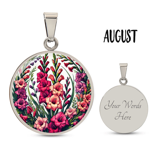 August Birth Flower - Gladiolus Pendant Necklace