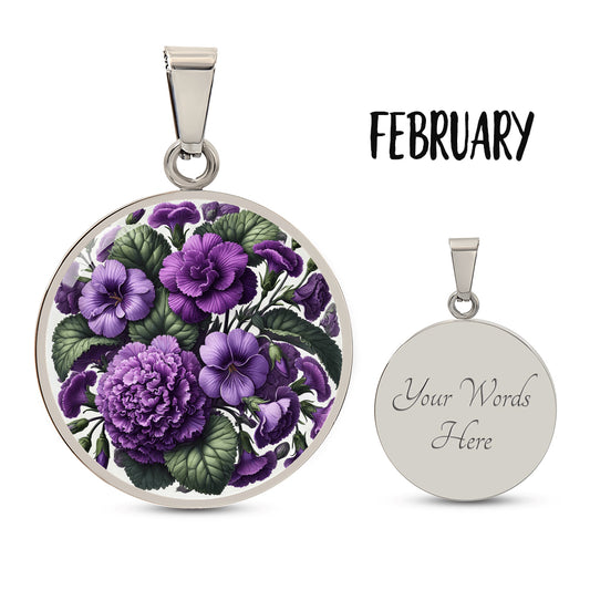 February Birth Flower - Violets Pendant Necklace