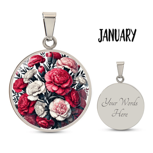 January Birth Flower - Carnations Pendant Necklace