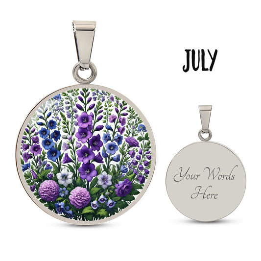 July Birth Flower - Larkspur Pendant Necklace